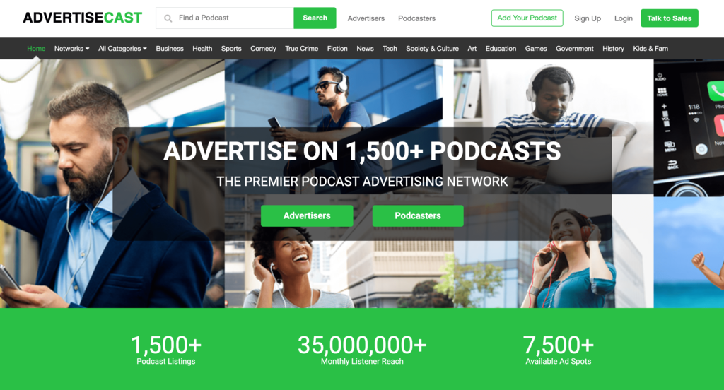 Homepage of AdvertiseCast, an Advertising Network for Podcasts