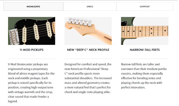 Example of benefit explanation on Fender guitar product description
