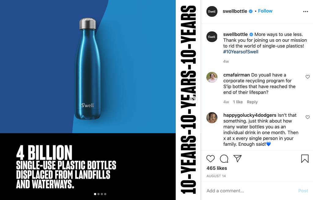 An Example Instagram Post of S'well, a Trending Water Bottle Brand