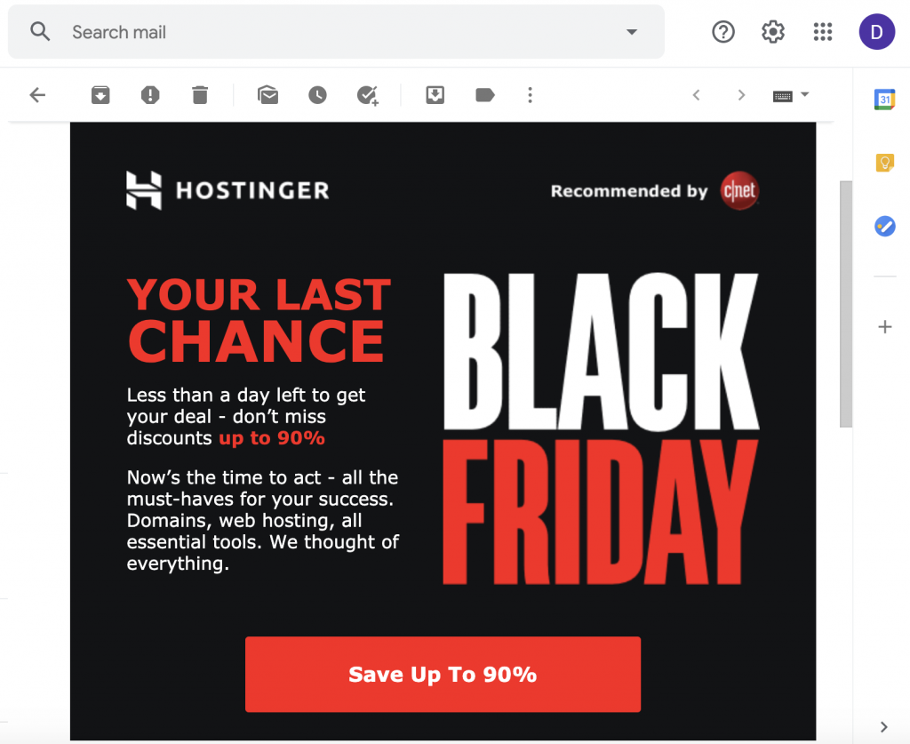 Hostinger's 2019 Black Friday email example