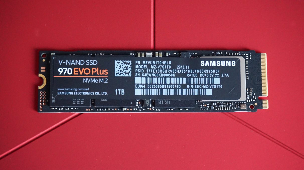 A photo of the Samsung 970 Evo Plus SSD.