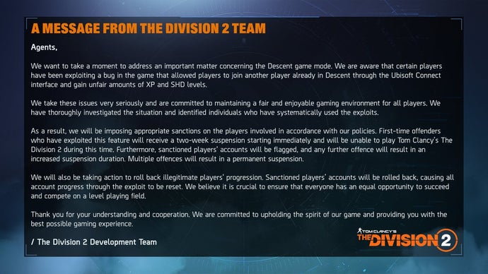 A big text box from the Division 2 team