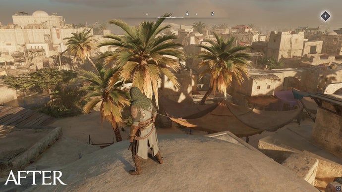 A screen of Assassin's Creed: Mirage after the removal of chromatic aberration