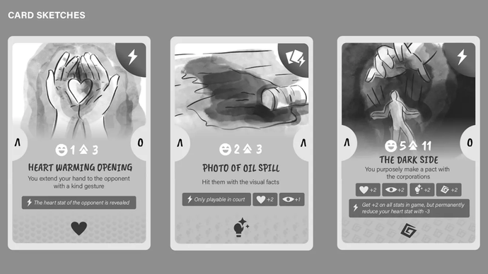 Card sketches for three of All Rise's cards