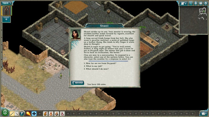 An interaction with a character, Shanti, in RPG Geneforge 2 - Infestation